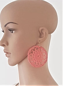 Crochet Earrings Hooped Round Coral Ethnic Statement Earrings - Urban Flair USA