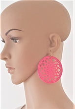 Load image into Gallery viewer, Crochet Earrings Hooped Round Pink Ethnic Statement Earrings - Urban Flair USA