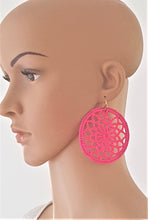 Load image into Gallery viewer, Crochet Earrings Hooped Round Pink Ethnic Statement Earrings - Urban Flair USA