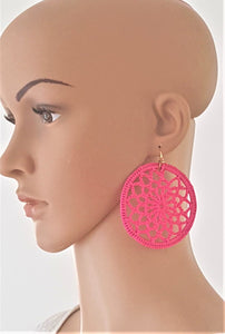 Crochet Earrings Hooped Round Pink Ethnic Statement Earrings - Urban Flair USA