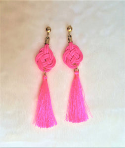 Earrings Silk Thread Tassel on Celtic Knot Pink, Statement Earrings - Urban Flair USA