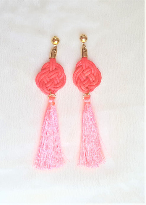 Earrings Silk Thread Tassel on Celtic Knot Orange Neon, Statement Earrings - Urban Flair USA