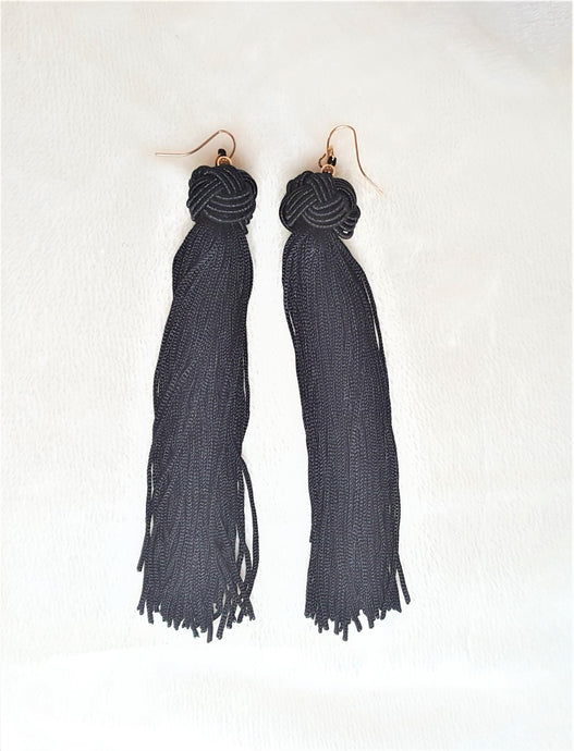 Earrings Knotted Tassel Black, Boho Earrings, Beach Earrings, Chic Fashion Earrings, Statement Earring, Bohemian Jewery, Gifts for Her - Urban Flair USA
