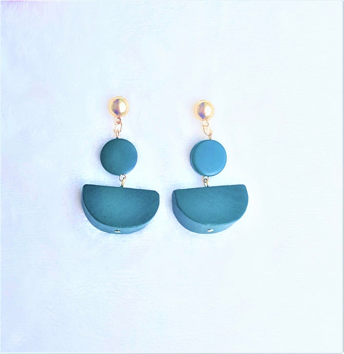 Fashion Wood Earrings Dark Green Gold, Wooden Dangle Drop Earrings - Urban Flair USA
