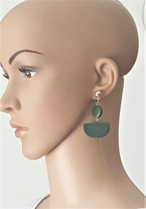 Fashion Wood Earrings Dark Green Gold, Wooden Dangle Drop Earrings - Urban Flair USA