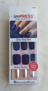 KISS imPRESS Navy Blue+Gold Accents Press-On Nails BELLS & WHISTLES #75999 - Urban Flair USA