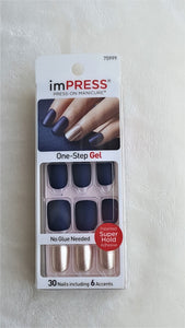 KISS imPRESS Navy Blue+Gold Accents Press-On Nails BELLS & WHISTLES #75999 - Urban Flair USA
