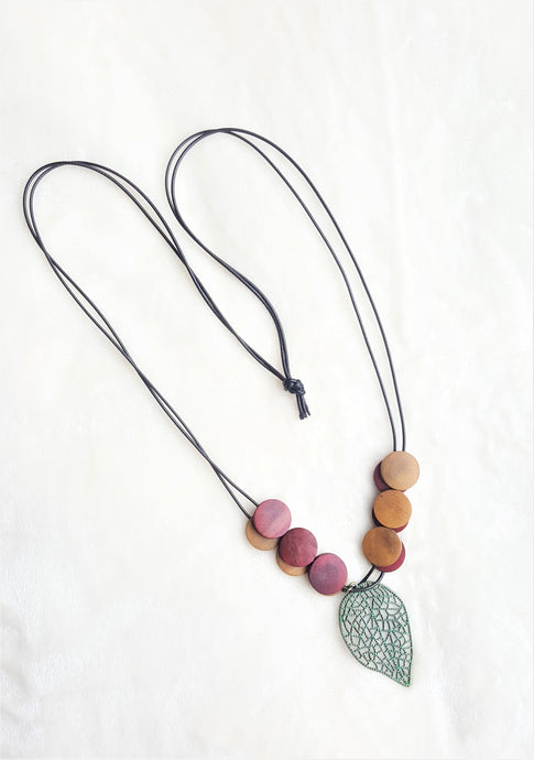 Leaf Pendant Necklace, Wooden Beaded Necklace Pendant - Urban Flair USA