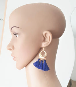 Black Tassel Earring Royal Blue, Multicolored Gold tone Metal Dangle Drop Boho Earrings, Hoop Earrings, Bohemian Jewelry, Statement Earrings - Urban Flair USA