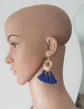 Load image into Gallery viewer, Urban Flair Urban Flair Black Tassel Earrings Royal Blue Gold tone Metal Hoop - Urban Flair USA