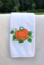 Load image into Gallery viewer, White Hand Towel Custom Embroidered Applique Pumpkin Kitchen Bath Towel