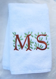 Hand Towel Embroidered White Kitchen Towel Custom Monogram Embroidered