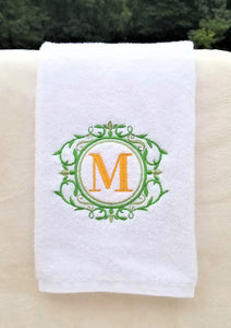 Hand Towel White Custom Monogram Embroidered Personalized Bath Kitchen Hand Towel