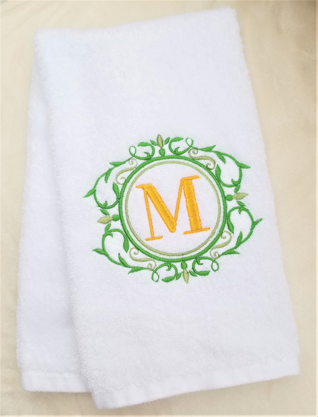 Hand Towel White Custom Monogram Embroidered Personalized Bath Kitchen Hand Towel