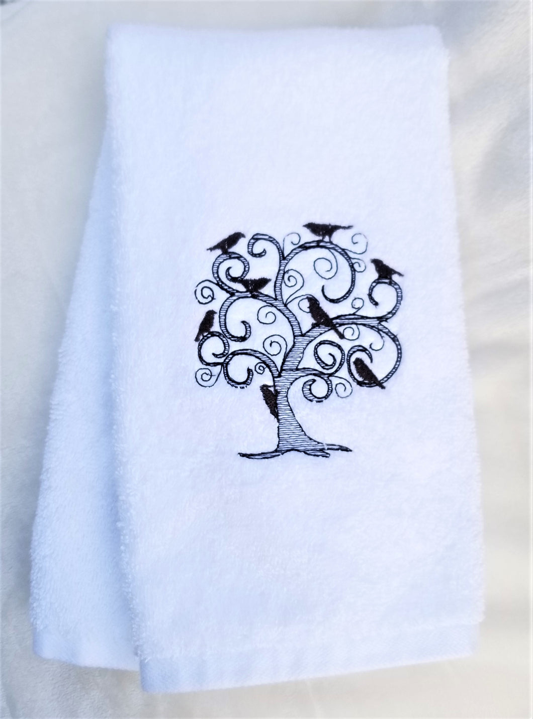 Halloween Hand Towel Custom Embroidered White Spa Towel