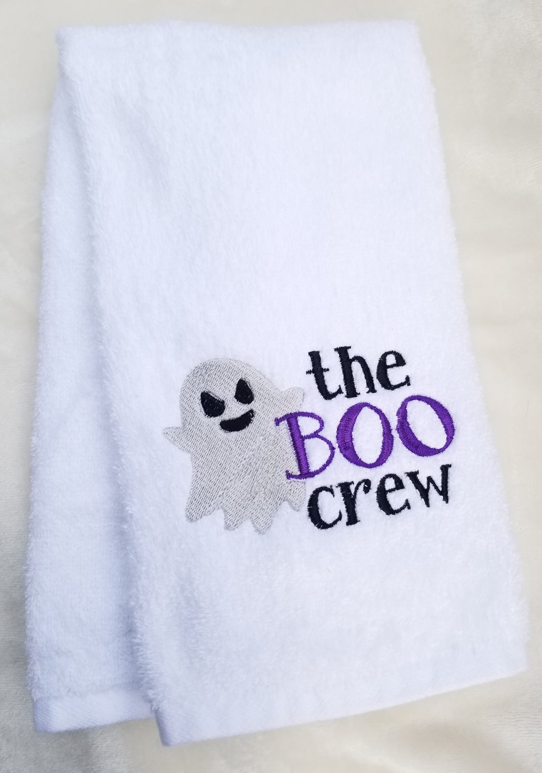 Halloween Hand Towel Custom Embroidered White Spa Towel