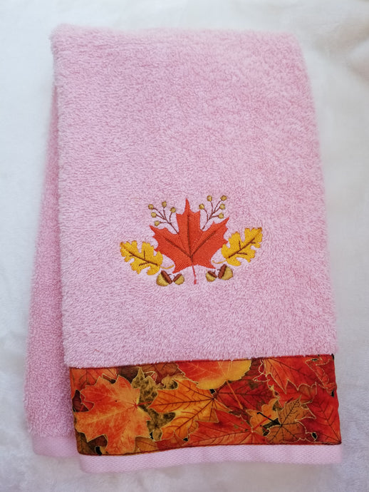 Hand Towel Embroidered Pink Fall Harvest Spa Towel Kitchen Bath Home Décor