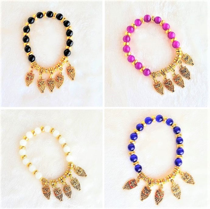 Charm Bracelet Beaded Stretch Bracelet Fashion Bracelet, Luck Owl Bracelet, Designer Boho Jewelry - Urban Flair USA