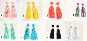 Beaded Tassel Earrings Enamel Rose Stud, Statement Earrings, Beach Earrings by UrbanFlair - Urban Flair USA