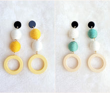 Load image into Gallery viewer, Threaded Bon Bon Wood Hoop Circle Round Earring on Black Stud - Urban Flair USA
