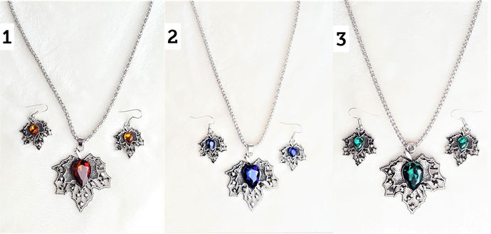 Maple Leaf Pendant Necklace Earring Set, Halloween Thanksgiving Autumn Fall Jewelry Set - Urban Flair USA