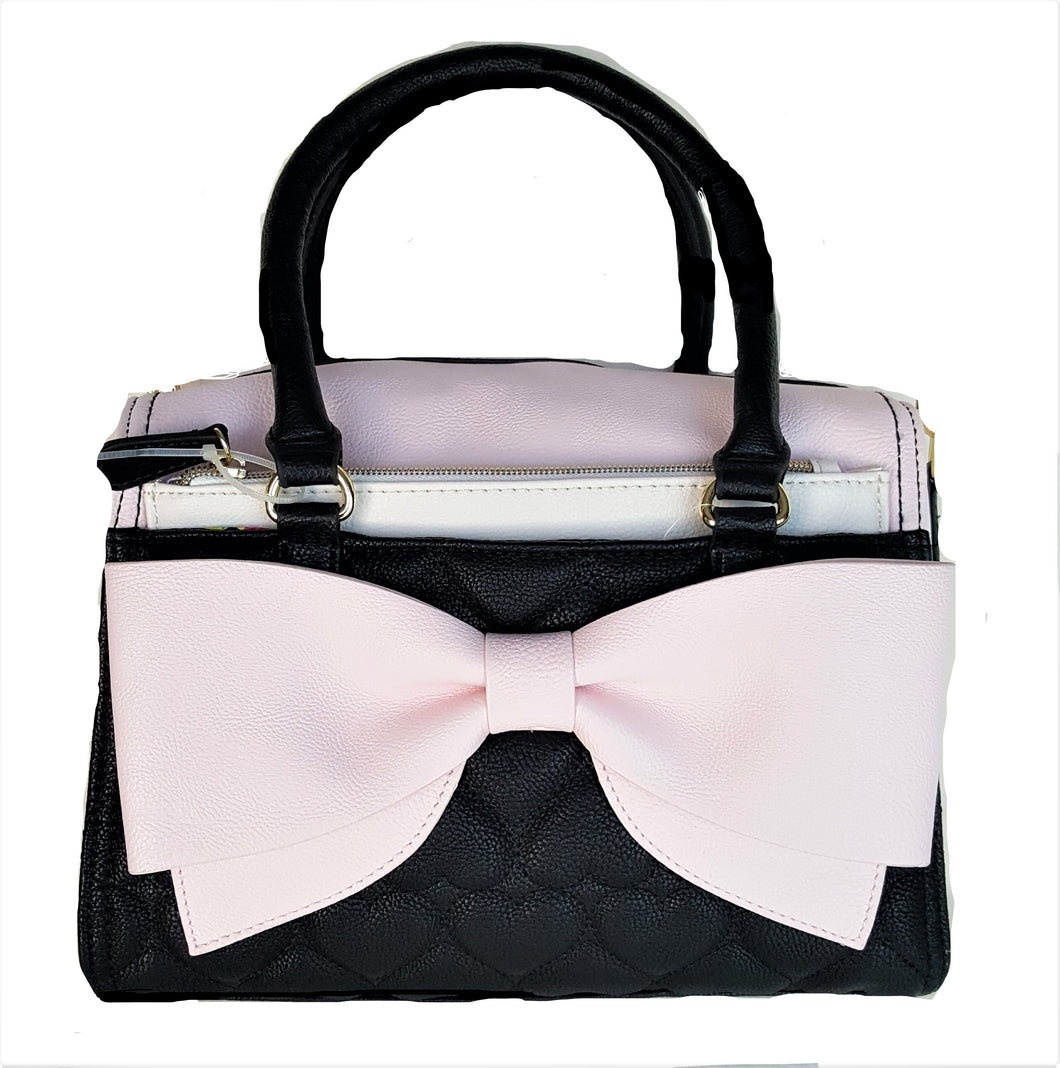 betsey johnson leather black white blush line bow backpack Betsey Johnson POUCH BOW SATCHEL BLUSH/BLACK … – Urban Flair USA
