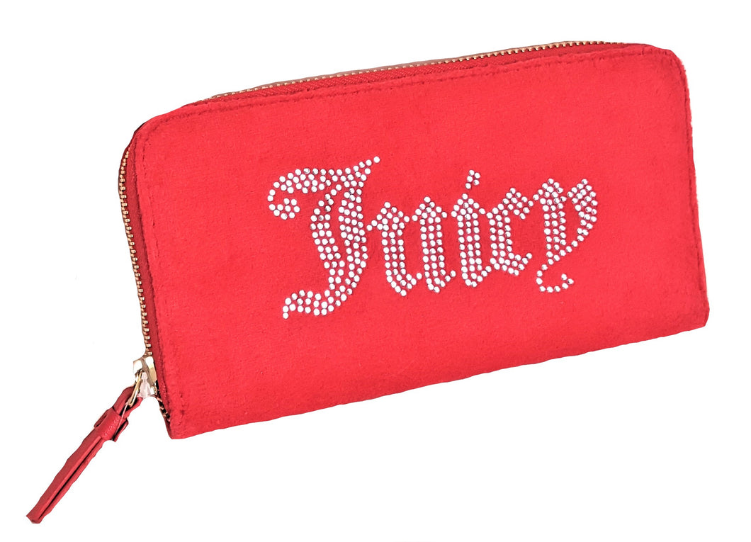 Juicy Couture Women's ZIP AROUND WALLET W/ JUICY RHINESTONE - RED - Urban Flair USA