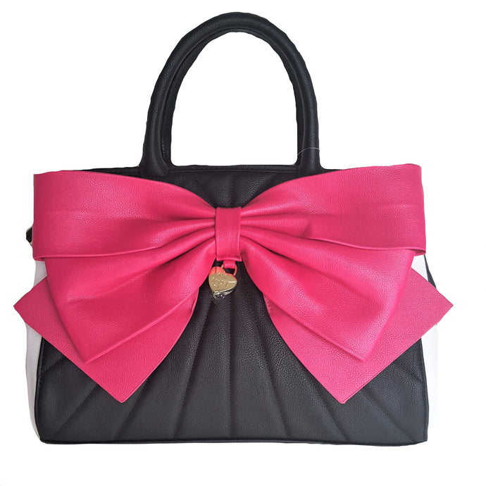 Betsey Johnson Black White Handbag - Pink Bow - Urban Flair USA