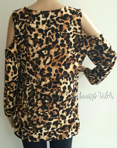 Women's Cold Shoulder Top Size L Leopard print - Urban Flair USA