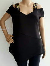 Load image into Gallery viewer, Women&#39;s Black Cold Shoulder Short Sleeves Top Size L by Bisou Bisou - Urban Flair USA