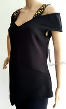 Load image into Gallery viewer, Women&#39;s Black Cold Shoulder Short Sleeves Top Size L by Bisou Bisou - Urban Flair USA