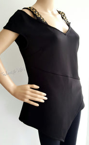 Women's Black Cold Shoulder Short Sleeves Top Size L by Bisou Bisou - Urban Flair USA
