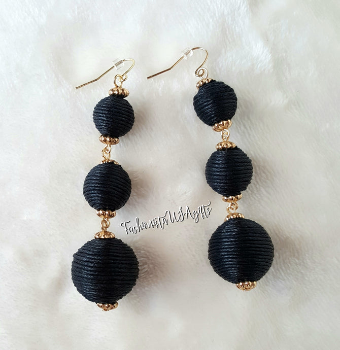 Bon Bon Earrings Black Gold Ball Triple Tier Drop Dangle Earring,Boho Chic Designer, Beach Jewelry Earrings, Statement Earring, Gift for Her - Urban Flair USA