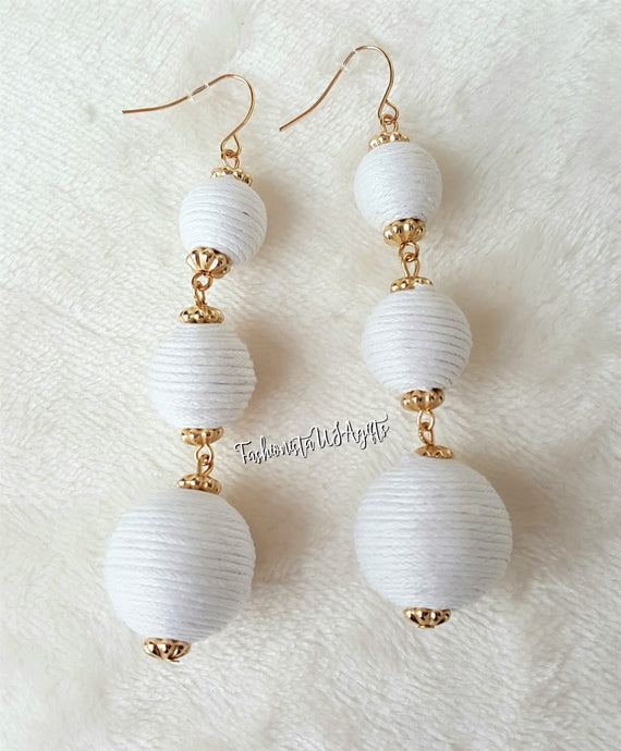 Bon Bon Earrings White Gold Ball Triple Tier Drop Earring,Boho Chic Designer, Beach Jewelry Earrings, Gift for Her - Urban Flair USA
