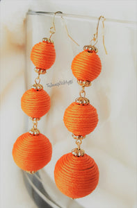Les Bon Bon Orange Ball Triple Tier Drop Dangle Earring, Boho Chic Designer, Beach Jewelry Earrings, Statement Earring, Gift for Her - Urban Flair USA