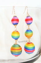 Load image into Gallery viewer, Bon Bon Earrings Threaded Multicolor Triple Tier Ball Drop Dangle Earring,Boho Chic Designer,Beach Jewelry,Statement Earring,Gift for Her - Urban Flair USA