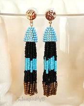 Load image into Gallery viewer, Beaded Tassel Gold Stud Earring Turquoise Black Gold,Drop Dangle Earring,Statement Earring, Gift for Her - Urban Flair USA