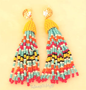 Multicolored Beaded Tassel Gold Stud Earring,Drop Dangle Earring, Statement Earring, Gift for Her - Urban Flair USA