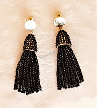 Load image into Gallery viewer, Beaded Tassel with Gold Stud Earring Black Drop Dangle Earring, Boho Chic Designer Jewelry Earrings,Statement Earring,Gift for Her - Urban Flair USA