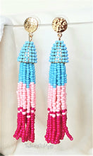 Load image into Gallery viewer, Beaded Tassel with Gold Stud Earring,Fushia,Blue,Teal,Pink Dangle Drop Earring,Boho Chic Designer Jewelry Earrings - Urban Flair USA