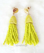Load image into Gallery viewer, Beaded Tassel Earring Gold Stud Lime Green Drop Dangle Earring,Boho Chic Designer Jewelry Earrings, Statement Earring, Gift for Her - Urban Flair USA