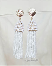 Load image into Gallery viewer, Beaded Tassel Gold Stud Earring White Drop Dangle Earring, Boho Chic Designer Jewelry Earrings, Statement Earring, Gift for Her - Urban Flair USA