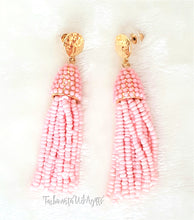 Load image into Gallery viewer, Beaded Tassel with Gold Stud Earring Blush Pink Drop Dangle Earring, Boho Chic Designer Jewelry Earrings, Statement Earring, Gift for Her - Urban Flair USA