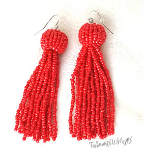 Beaded Tassel Earrings Red Drop Dangle Earring with Fish Hook, Boho Chic Jewelry Earrings, Statement Earring, Gift for Her - Urban Flair USA