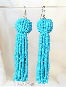 Beaded Tassel Earring Blue Turquoise Drop Dangle Earring with Fish Hook, Boho Chic Jewelry Earrings,Statement Earring, Gift for Her - Urban Flair USA