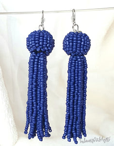 Beaded Tassel Earring Navy Blue Drop Dangle with Fish Hook, Boho Chic Jewelry Earrings, Statement Earring, Gift for Her - Urban Flair USA