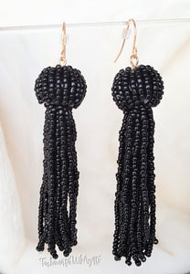 Beaded Tassel Black Drop Dangle Earring with Fish Hook, Boho Chic Jewelry Earrings, Statement Earring, Gift for Her - Urban Flair USA