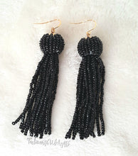Load image into Gallery viewer, Beaded Tassel Black Drop Dangle Earring with Fish Hook, Boho Chic Jewelry Earrings, Statement Earring, Gift for Her - Urban Flair USA