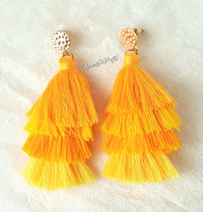 Earrings Layered Tassel Drop Yellow, Gold color Stud, Beach Earrings,Statement Earring by UrbanFlair - Urban Flair USA