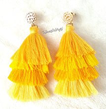 Load image into Gallery viewer, Earrings Layered Tassel Drop Yellow, Gold color Stud, Beach Earrings,Statement Earring by UrbanFlair - Urban Flair USA